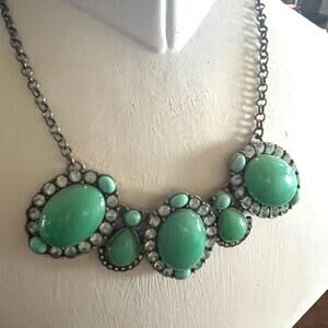 J. Crew Bib Style Robin's Egg Green Stone Rhinestone Necklace Fashion Jewelry
